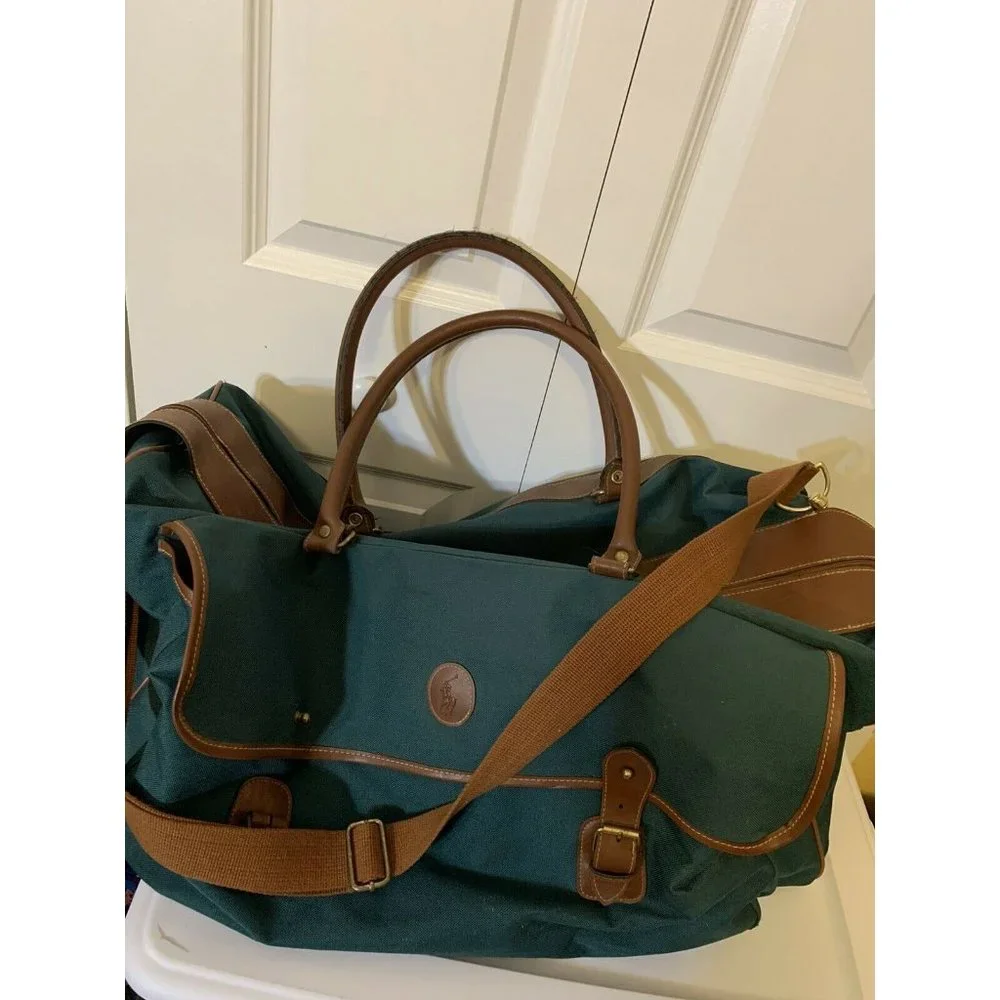 VTG Polo‎ Ralph Lauren Green Brown Duffle Bag Luggage Overnight Missing S…